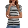 image:imageLYANER Womens Short Puff Sleeve Cotton Tops Crew Neck Striped Shirt Blouse Trendy Going Out TopsWhite