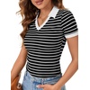 image:imageLYANER Womens Short Sleeve Collared V Neck Polo Shirts Business Casual Work Tops Summer Fitted TeeBlack