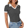 image:imageLYANER Womens Short Sleeve Collared V Neck Polo Shirts Business Casual Work Tops Summer Fitted TeeBlack