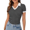 image:imageLYANER Womens Short Sleeve Collared V Neck Polo Shirts Business Casual Work Tops Summer Fitted TeeBlack