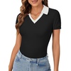 image:imageLYANER Womens Short Sleeve Collared V Neck Polo Shirts Business Casual Work Tops Summer Fitted TeeContrast Black