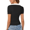 image:imageLYANER Womens Short Sleeve Collared V Neck Polo Shirts Business Casual Work Tops Summer Fitted TeeContrast Black