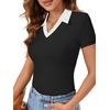 image:imageLYANER Womens Short Sleeve Collared V Neck Polo Shirts Business Casual Work Tops Summer Fitted TeeContrast Black