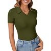 image:imageLYANER Womens Short Sleeve Collared V Neck Polo Shirts Business Casual Work Tops Summer Fitted TeeSolid Army Green