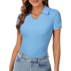 image:imageLYANER Womens Short Sleeve Collared V Neck Polo Shirts Business Casual Work Tops Summer Fitted TeeSolid Blue