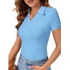 image:imageLYANER Womens Short Sleeve Collared V Neck Polo Shirts Business Casual Work Tops Summer Fitted TeeSolid Blue
