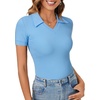 image:imageLYANER Womens Short Sleeve Collared V Neck Polo Shirts Business Casual Work Tops Summer Fitted TeeSolid Blue