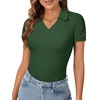 image:imageLYANER Womens Short Sleeve Collared V Neck Polo Shirts Business Casual Work Tops Summer Fitted TeeSolid Dark Green