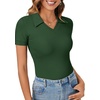 image:imageLYANER Womens Short Sleeve Collared V Neck Polo Shirts Business Casual Work Tops Summer Fitted TeeSolid Dark Green