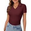 image:imageLYANER Womens Short Sleeve Collared V Neck Polo Shirts Business Casual Work Tops Summer Fitted TeeSolid Deep Red