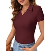 image:imageLYANER Womens Short Sleeve Collared V Neck Polo Shirts Business Casual Work Tops Summer Fitted TeeSolid Deep Red
