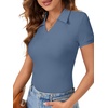 image:imageLYANER Womens Short Sleeve Collared V Neck Polo Shirts Business Casual Work Tops Summer Fitted TeeSolid Haze Blue