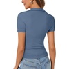 image:imageLYANER Womens Short Sleeve Collared V Neck Polo Shirts Business Casual Work Tops Summer Fitted TeeSolid Haze Blue