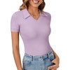 image:imageLYANER Womens Short Sleeve Collared V Neck Polo Shirts Business Casual Work Tops Summer Fitted TeeSolid Light Purple