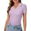 image:imageLYANER Womens Short Sleeve Collared V Neck Polo Shirts Business Casual Work Tops Summer Fitted TeeSolid Light Purple