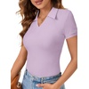 image:imageLYANER Womens Short Sleeve Collared V Neck Polo Shirts Business Casual Work Tops Summer Fitted TeeSolid Light Purple