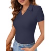 image:imageLYANER Womens Short Sleeve Collared V Neck Polo Shirts Business Casual Work Tops Summer Fitted TeeSolid Navy