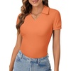 image:imageLYANER Womens Short Sleeve Collared V Neck Polo Shirts Business Casual Work Tops Summer Fitted TeeSolid Orange