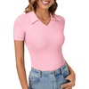 image:imageLYANER Womens Short Sleeve Collared V Neck Polo Shirts Business Casual Work Tops Summer Fitted TeeSolid Pink