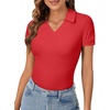 image:imageLYANER Womens Short Sleeve Collared V Neck Polo Shirts Business Casual Work Tops Summer Fitted TeeSolid Red