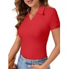 image:imageLYANER Womens Short Sleeve Collared V Neck Polo Shirts Business Casual Work Tops Summer Fitted TeeSolid Red