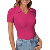 image:imageLYANER Womens Short Sleeve Collared V Neck Polo Shirts Business Casual Work Tops Summer Fitted TeeSolid Rose
