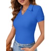 image:imageLYANER Womens Short Sleeve Collared V Neck Polo Shirts Business Casual Work Tops Summer Fitted TeeSolid Royal Blue