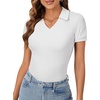 image:imageLYANER Womens Short Sleeve Collared V Neck Polo Shirts Business Casual Work Tops Summer Fitted TeeSolid White