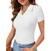 image:imageLYANER Womens Short Sleeve Collared V Neck Polo Shirts Business Casual Work Tops Summer Fitted TeeSolid White