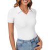 image:imageLYANER Womens Short Sleeve Collared V Neck Polo Shirts Business Casual Work Tops Summer Fitted TeeSolid White