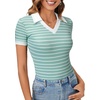 image:imageLYANER Womens Short Sleeve Collared V Neck Polo Shirts Business Casual Work Tops Summer Fitted TeeStripe Light Green