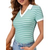 image:imageLYANER Womens Short Sleeve Collared V Neck Polo Shirts Business Casual Work Tops Summer Fitted TeeStripe Light Green