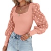 image:imageLYANER Womens Square Neck Blouse Sheer Mesh Lantern Sleeve Polka Dot Knit Business Casual Tops ShirtsSolid Pink