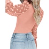 image:imageLYANER Womens Square Neck Blouse Sheer Mesh Lantern Sleeve Polka Dot Knit Business Casual Tops ShirtsSolid Pink
