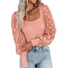image:imageLYANER Womens Square Neck Blouse Sheer Mesh Lantern Sleeve Polka Dot Knit Business Casual Tops ShirtsSolid Pink