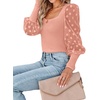 image:imageLYANER Womens Square Neck Blouse Sheer Mesh Lantern Sleeve Polka Dot Knit Business Casual Tops ShirtsSolid Pink