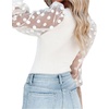 image:imageLYANER Womens Square Neck Blouse Sheer Mesh Lantern Sleeve Polka Dot Knit Business Casual Tops ShirtsSolid White