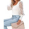 image:imageLYANER Womens Square Neck Blouse Sheer Mesh Lantern Sleeve Polka Dot Knit Business Casual Tops ShirtsSolid White