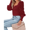 image:imageLYANER Womens Square Neck Blouse Sheer Mesh Lantern Sleeve Polka Dot Knit Business Casual Tops ShirtsWine Red