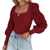 image:imageLYANER Womens Square Neck Blouse Sheer Mesh Lantern Sleeve Polka Dot Knit Business Casual Tops ShirtsWine Red