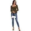 image:imageLYANER Womens Square Neck Frill Ruched Long Sleeve Babydoll Peplum Top Blouse ShirtArmy Green