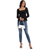 image:imageLYANER Womens Square Neck Frill Ruched Long Sleeve Babydoll Peplum Top Blouse ShirtBlack