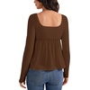 image:imageLYANER Womens Square Neck Frill Ruched Long Sleeve Babydoll Peplum Top Blouse ShirtDeep Brown