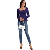 image:imageLYANER Womens Square Neck Frill Ruched Long Sleeve Babydoll Peplum Top Blouse ShirtNavy Blue