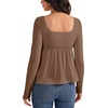 image:imageLYANER Womens Square Neck Frill Ruched Long Sleeve Babydoll Peplum Top Blouse ShirtSolid Brown