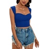 image:imageLYANER Womens Square Neck Ribbed Knit Sleeveless Slim Fit Solid Crop Top ShirtBlue