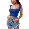 image:imageLYANER Womens Square Neck Ribbed Knit Sleeveless Slim Fit Solid Crop Top ShirtBlue