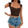 image:imageLYANER Womens Square Neck Ribbed Knit Sleeveless Slim Fit Solid Crop Top ShirtBrown