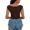image:imageLYANER Womens Square Neck Ribbed Knit Sleeveless Slim Fit Solid Crop Top ShirtBrown