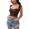 image:imageLYANER Womens Square Neck Ribbed Knit Sleeveless Slim Fit Solid Crop Top ShirtBrown